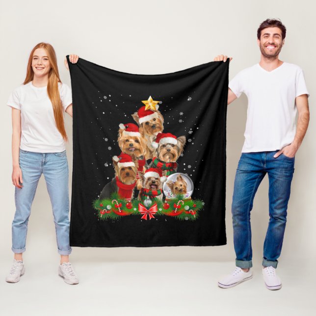 Funny Yorkshire Terrier Dog Christmas Tree Fleece Blanket (In Situ)