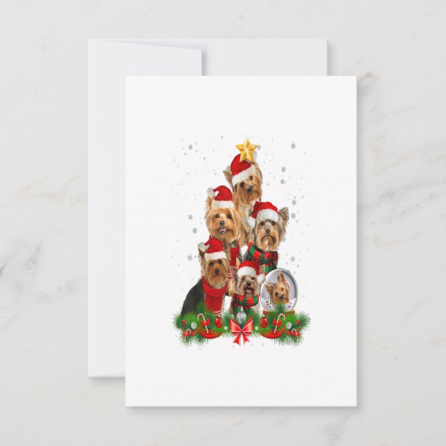 Funny Yorkshire Terrier Dog Christmas Tree Gift RSVP Card (Front)
