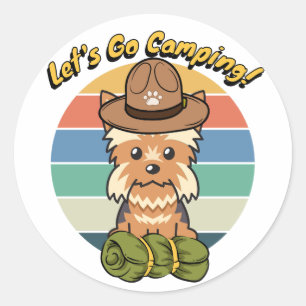 Funny yorkshire terrier dog wants to go camping classic round sticker