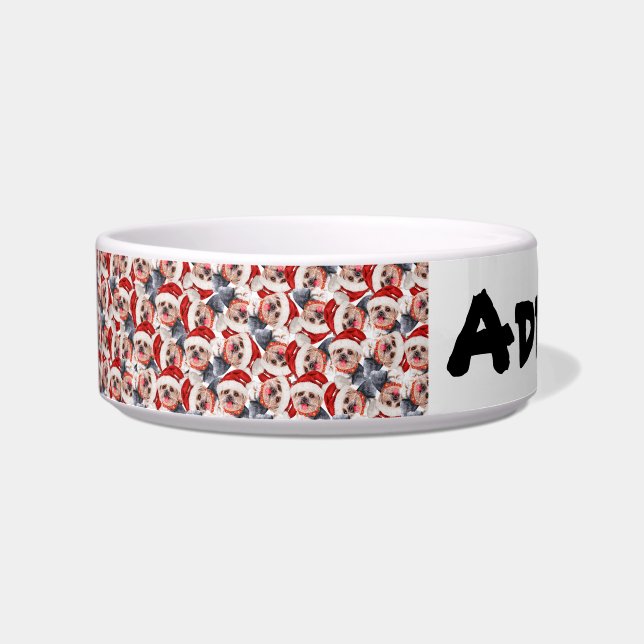 Funny Yorkshire Terrier Name Christmas Pattern Bowl (Front)