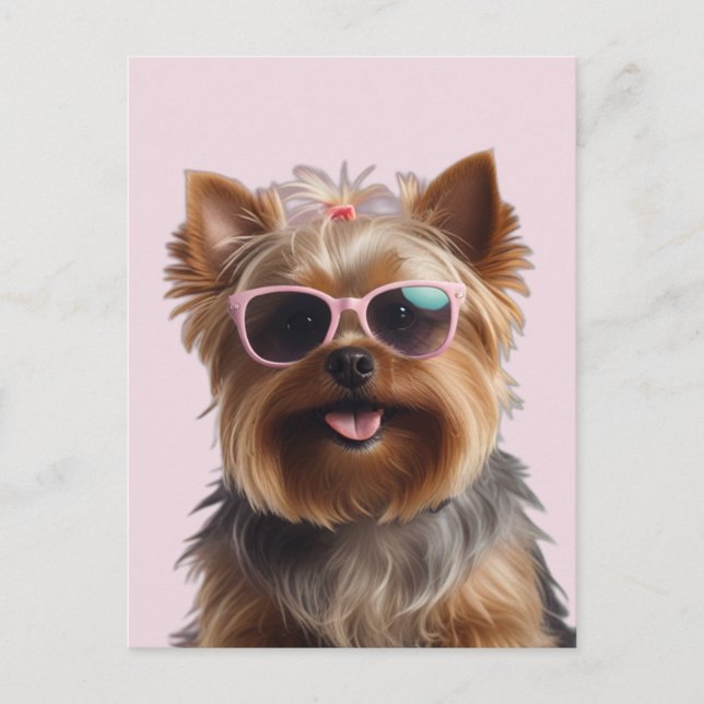 Funny Yorkshire Terrier With Sunglasses Postcard (Front)