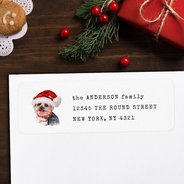Funny Yorkshire Terrier Xmas Dog Return Address Label (Creator Uploaded)