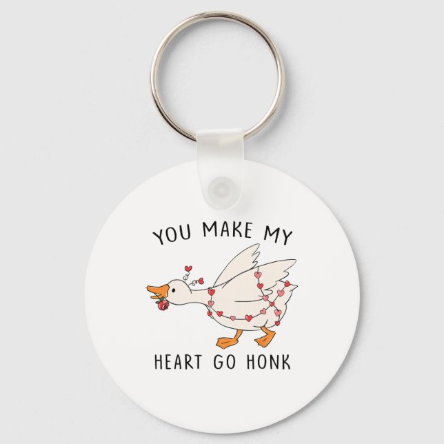 Funny You Make My Heart Go Honk Goose Heart Valent Key Ring (Front)