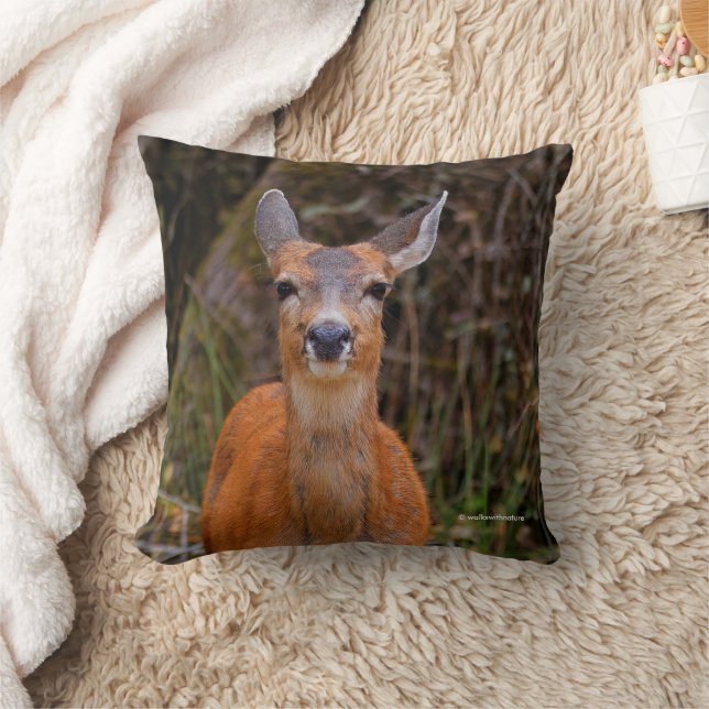 Funny Young Blacktail Deer Smiles at Photographer Cushion (Blanket)