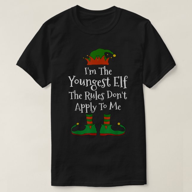 Funny Youngest Elf Christmas Design T-Shirt (Design Front)