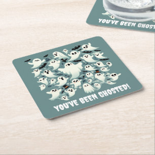 Funny You've Been Ghosted Ghosts in Flight Square Paper Coaster