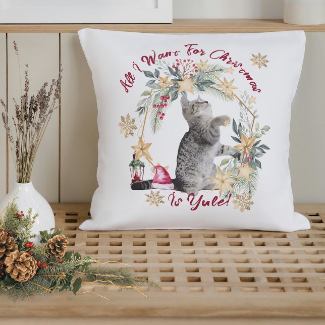Funny Yule Cat Hygge Christmas Home Decor Cushion (Creator Uploaded)