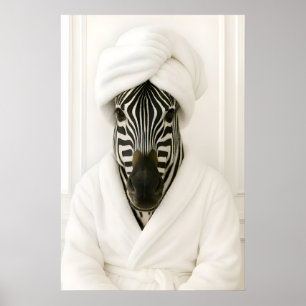 Funny Zebra Bathroom Print, Zebra In Bathrobe Poster