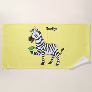 Funny zebra cartoon illustration beach towel