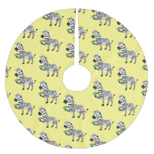 Funny zebra cartoon illustration brushed polyester tree skirt