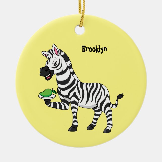 Funny zebra cartoon illustration ceramic ornament (Front)