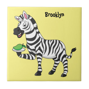 Funny zebra cartoon illustration ceramic tile