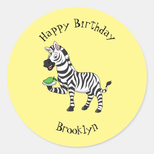 Funny zebra cartoon illustration classic round sticker (Front)