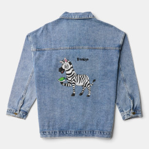 Funny zebra cartoon illustration denim jacket
