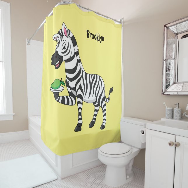 Funny zebra cartoon illustration shower curtain (In Situ)