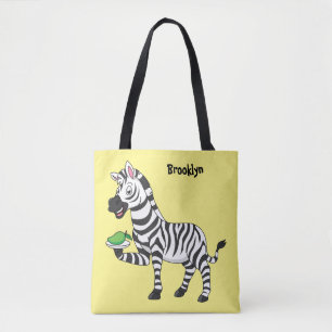 Funny zebra cartoon illustration tote bag