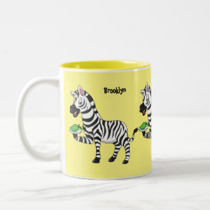 Funny zebra cartoon illustration Two-Tone coffee mug
