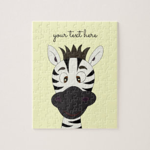 Funny zebra cartoon yellow custom kids puzzle