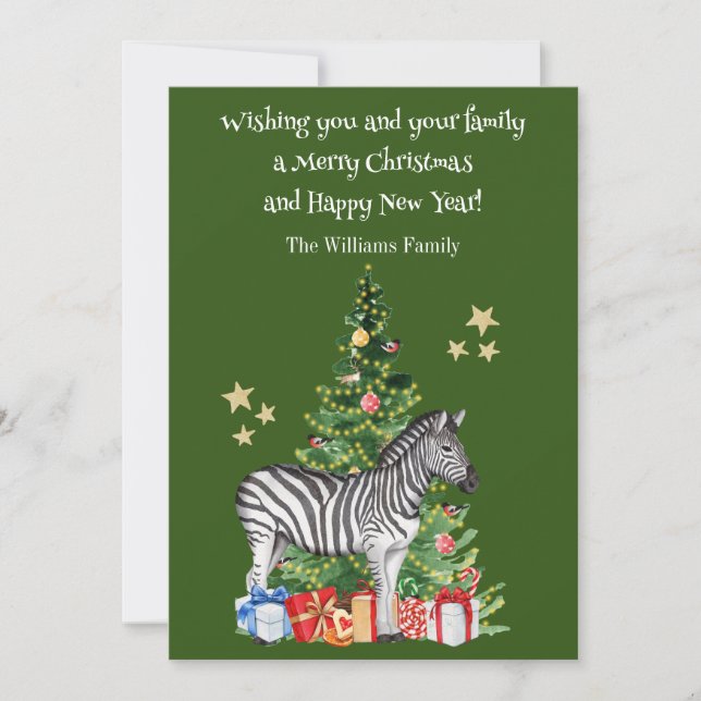 Funny Zebra Christmas Tree Holiday Card (Front)