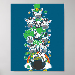 Funny zebra clover st patricks day womens mens kid poster