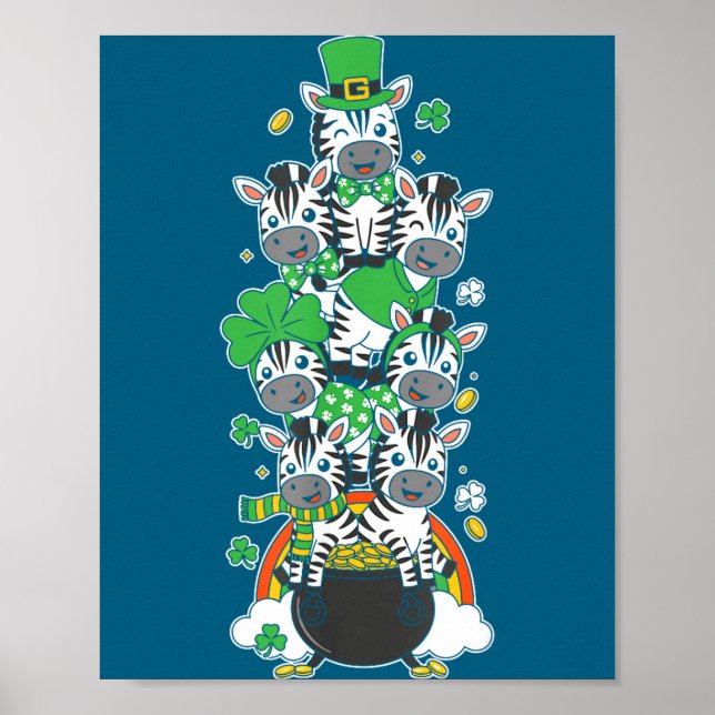 Funny zebra clover st patricks day womens mens kid poster (Front)