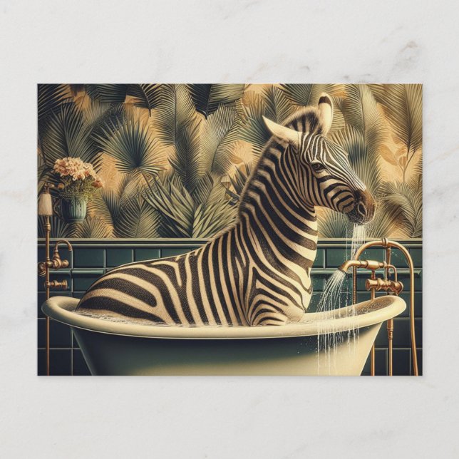 Funny Zebra in a Bathtub Tropical Bathroom Postcard (Front)