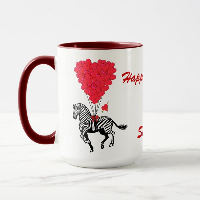 Funny zebra love heart Valentines Mug (Left)