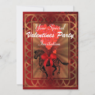 Funny zebra & love heart Valentines party Invitation