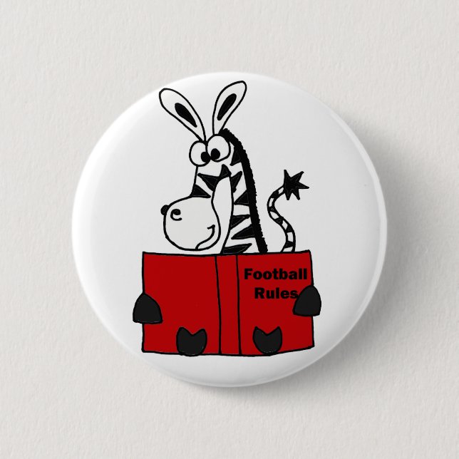 Funny Zebra Reading Football Rules Book 6 Cm Round Badge (Front)