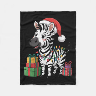 Funny Zebra Santa Hat Animals Lovers Ugly Christma Fleece Blanket