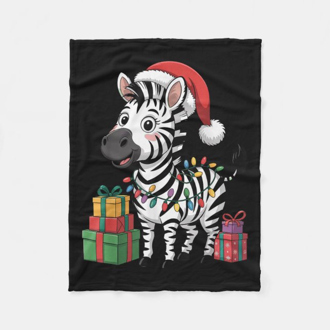 Funny Zebra Santa Hat Animals Lovers Ugly Christma Fleece Blanket (Front)
