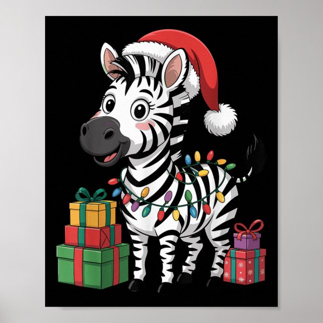 Funny Zebra Santa Hat Animals Lovers Ugly Christma Poster (Front)