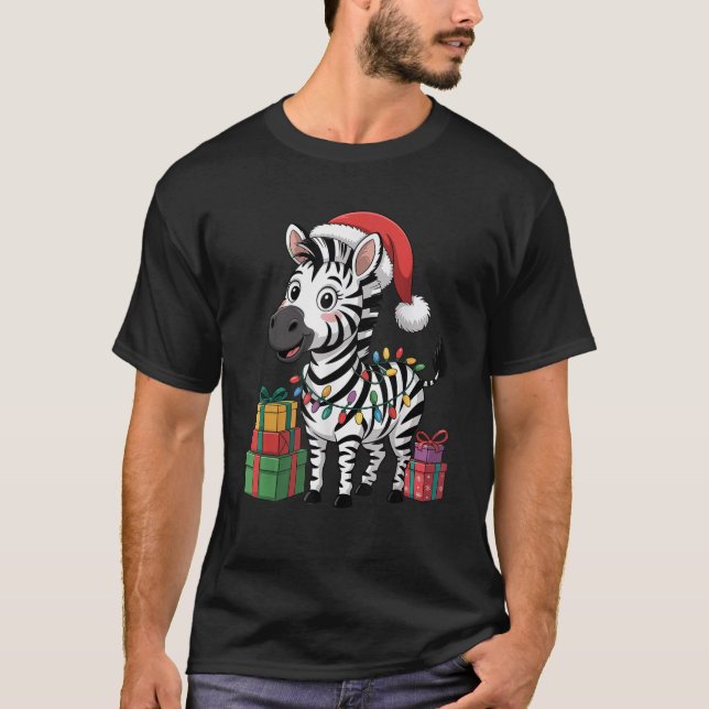 Funny Zebra Santa Hat Animals Lovers Ugly Christma T-Shirt (Front)