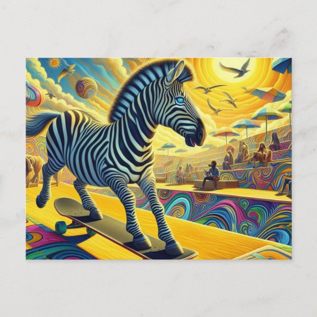 Funny Zebra Skateboarding Postcard (Front)