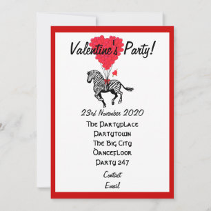 Funny zebra valentines party invitation