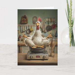 Funny Zen Chicken Cooking Scene Card