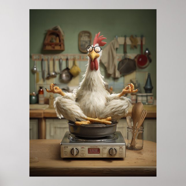 Funny Zen Chicken Cooking Scene Poster (Front)