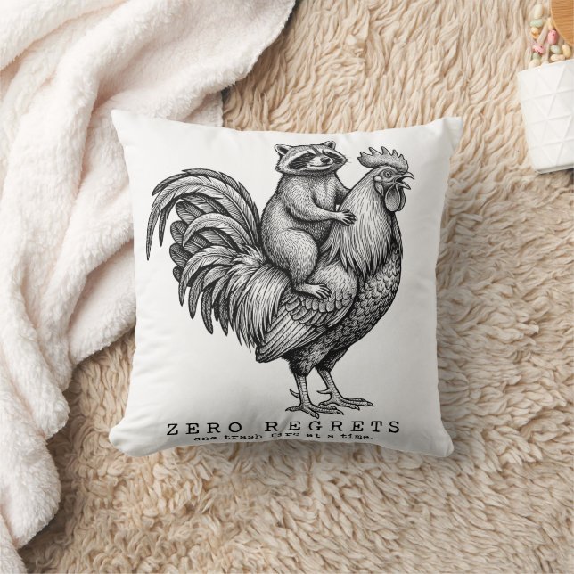 Funny Zero Regrets Rooster Chicken Pillow (Blanket)