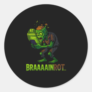 Funny Zombie Brainrot Meme 6 7 Halloween Boys Kids Classic Round Sticker