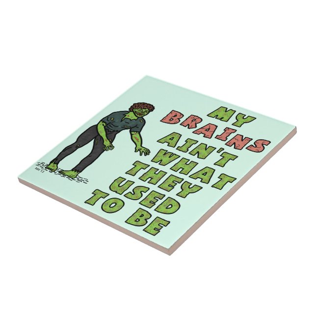 Funny Zombie Brains Old Age Tile (Side)