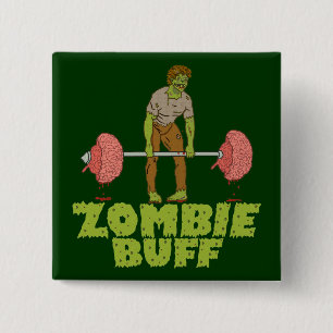 Funny Zombie Buff Weight Lifter 15 Cm Square Badge
