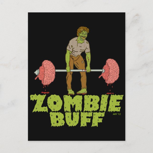 Funny Zombie Buff Weight Lifter Holiday Postcard (Front)
