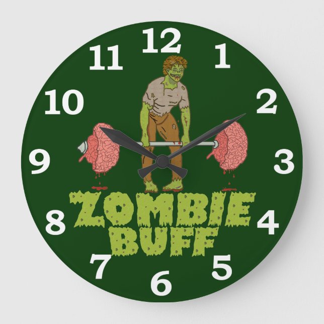 Funny Zombie Buff Weight Lifter Large Clock (Front)