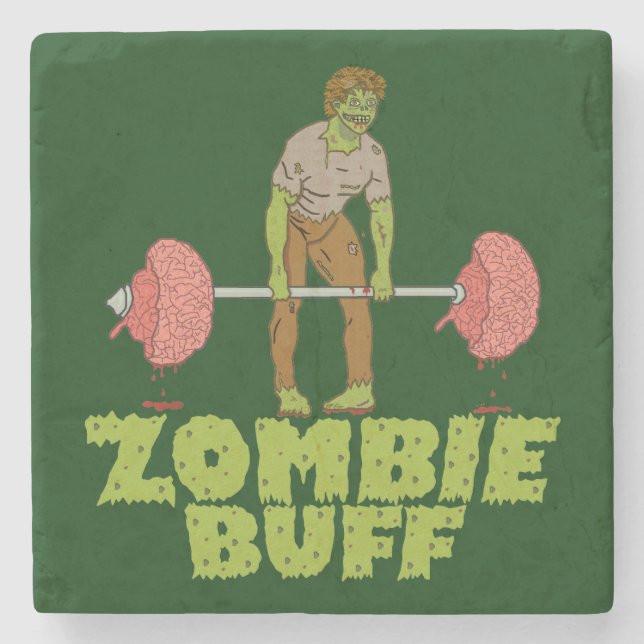 Funny Zombie Buff Weight Lifter Stone Coaster (Front)