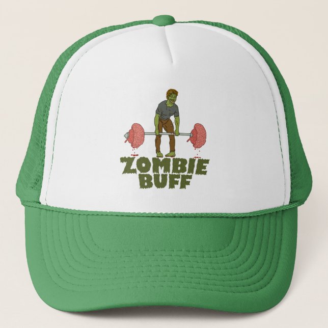 Funny Zombie Buff Weight Lifter Trucker Hat (Front)
