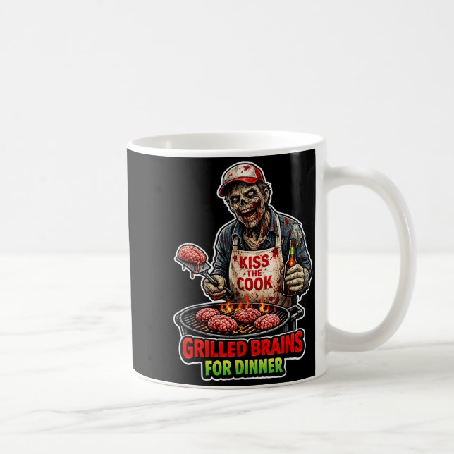 Funny Zombie Chef Grilling Brains Horror Bbq Coffee Mug (Right)