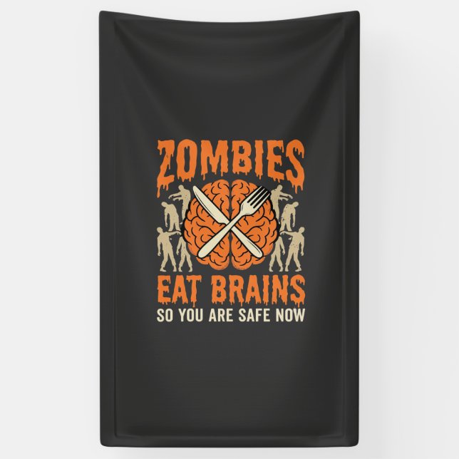 Funny Zombie Eat Brains Halloween Vector Design Banner (Vertical)