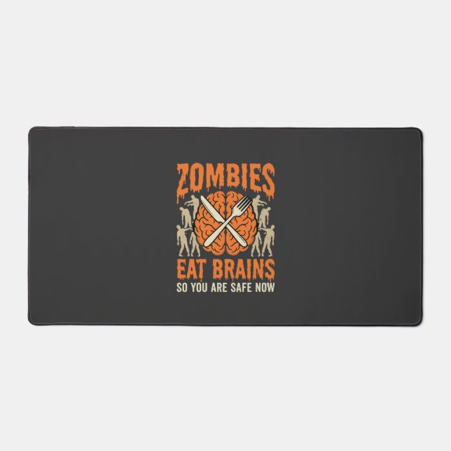 Funny Zombie Eat Brains Halloween Vector Design Desk Mat (Front)