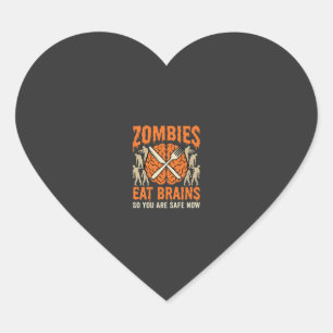Funny Zombie Eat Brains Halloween Vector Design Heart Sticker