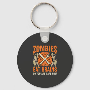 Funny Zombie Eat Brains Halloween Vector Design Key Ring